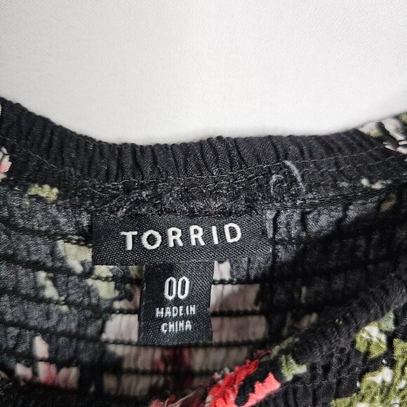 TORRID Challis Maxi Dress BLACK w PINK & WHITE Floral size 00 M 10 Hi-Low Hem - Picture 8 of 11